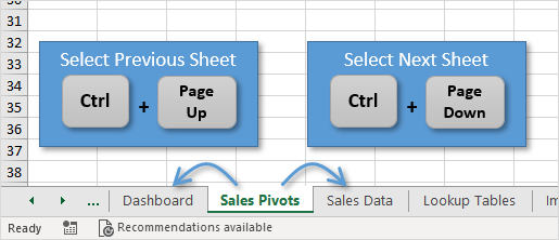 shortcut for changing tabs in excel mac